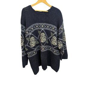 Lane Bryant Blue Mohair-Blend Rose Pattern Sweater | Women’s Plus Size 3X